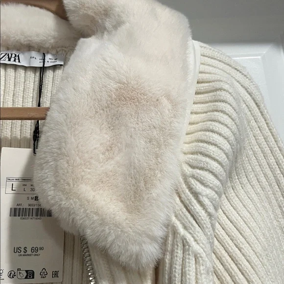 NWT Zara Women's Cropped Fur Lined Jacket - Picture 3 of 5